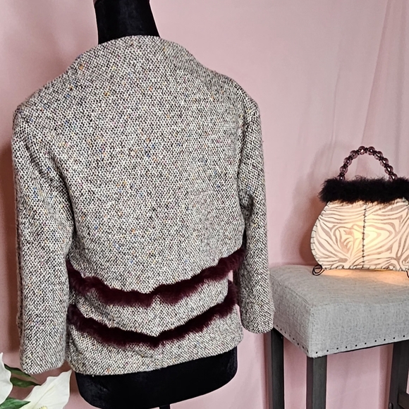 Burgundy Faux fur jacket size 2 whool and silk - Picture 6 of 11